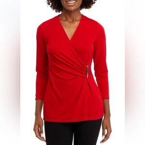 NWT Anne Klein Elegant 3/4 Red Wrap Top